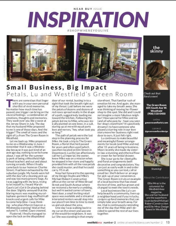 Westfield Magazine spread featuring a local florist, from the November 2017 issue.
