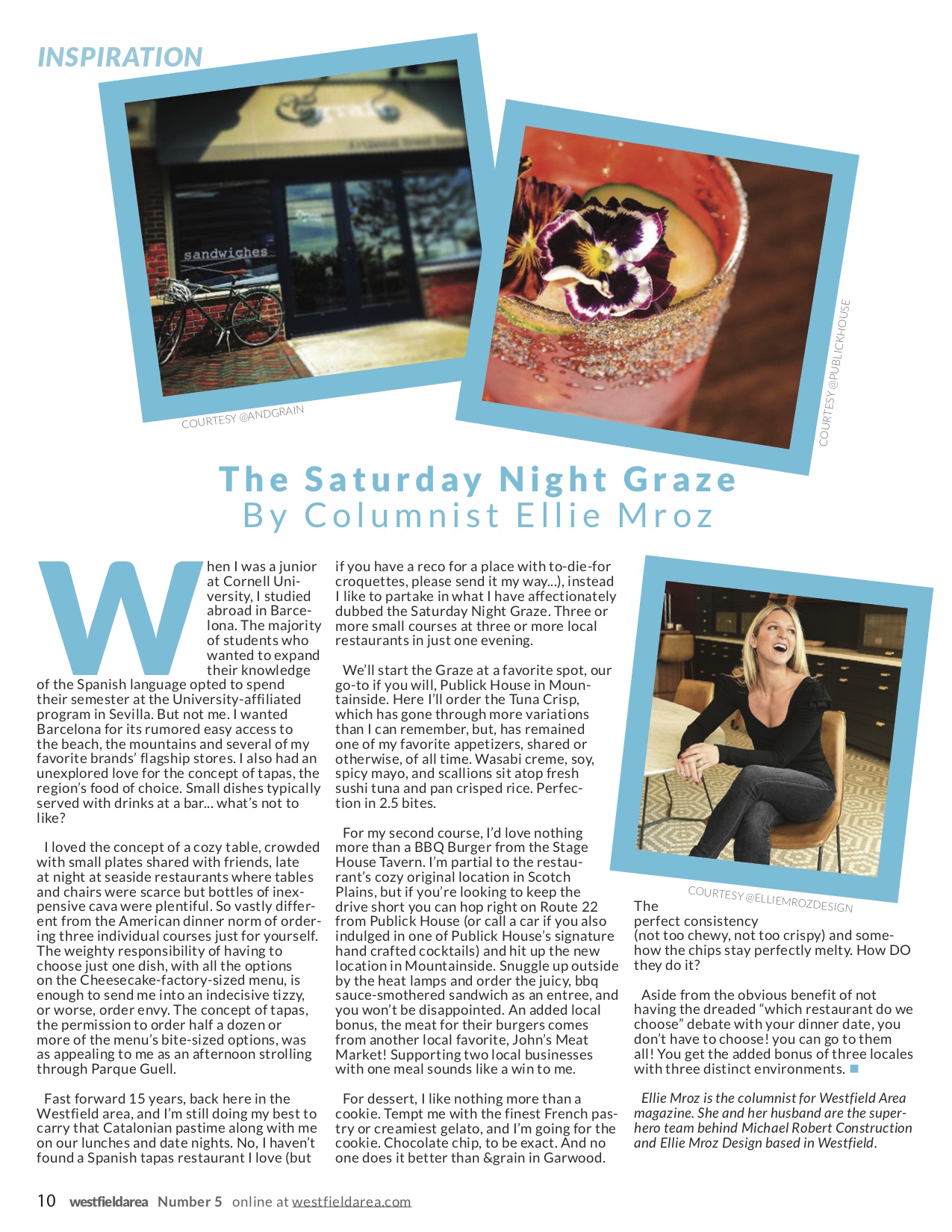 Westfield Magazine feature on entertaining, The Saturday Night Graze, written with Ellie Mroz Design of Westfield, NJ.